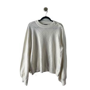 WHO WHAT WEAR Sweater Women Size XLarge Cream Pullover Crew Neck Button Shoulder